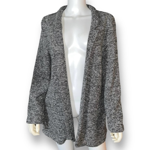 SOFT SURROUNDINGS Marled Space Dye Gray Open Front Cardigan Blazer Jacket L - Picture 1 of 7